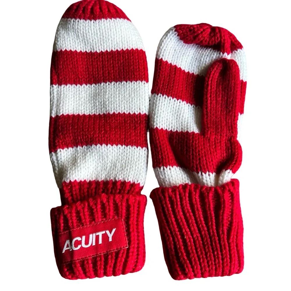 NWOT Acuity Red & White Striped Knit Mittens